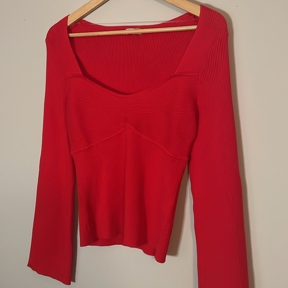 Bustier Effect Bodycon Sweater with Long Pagoda Sleeves NWT - Picture 7 of 9